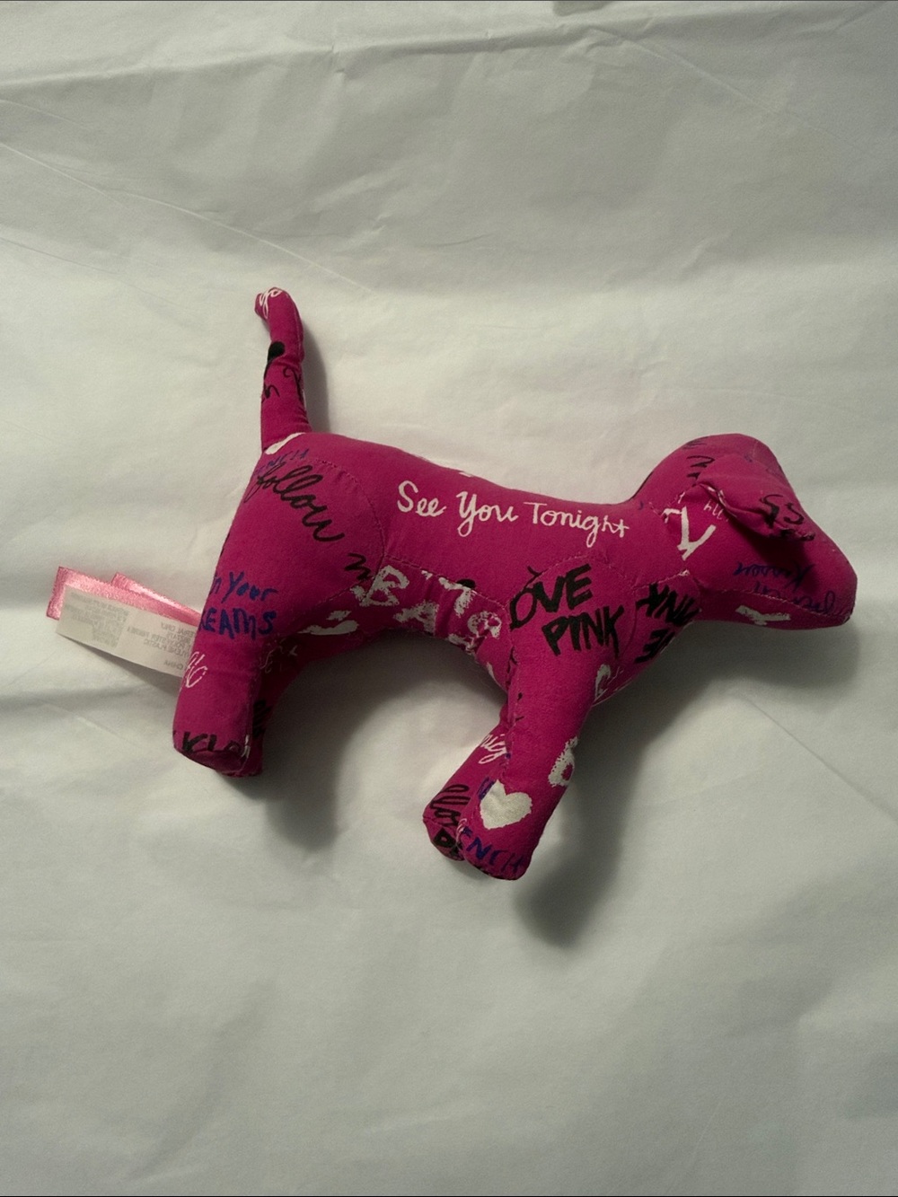 PINK Victoria's Secret Hot Pink Logo Print Plush Dog (Vintage) NWT - Picture 3 of 5